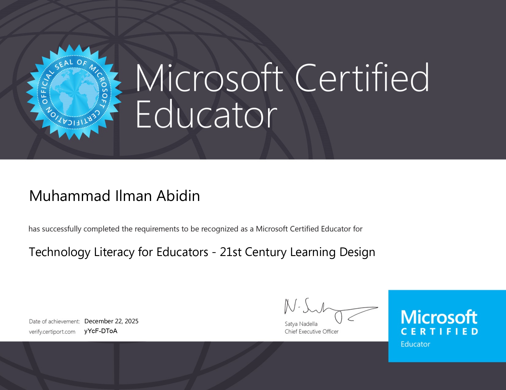 Sertifikat Microsoft Certified Educator